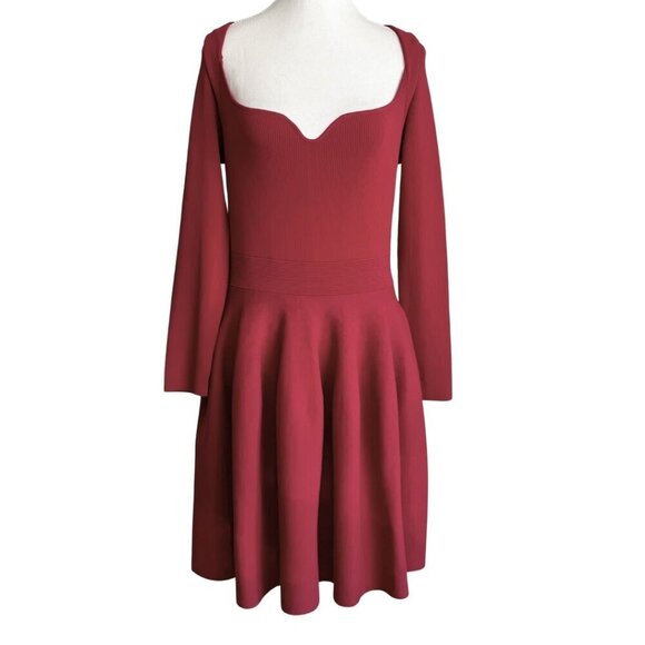 NWT TED BAKER VIENNIA LONG SLEEVE STRETCH KNIT FIT & FLARE DRESS IN DEEP PINK -L - Picture 2 of 16
